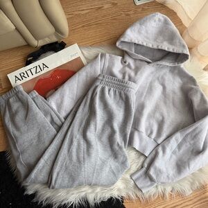 Aritzia TNA Cozy fleece Gray Hoodie and Joggers Set